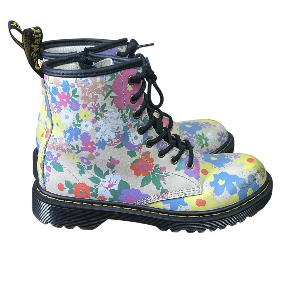 Dr. Martens Junior 1460 Multicolor Floral Mash Up Combat Boots Size 3